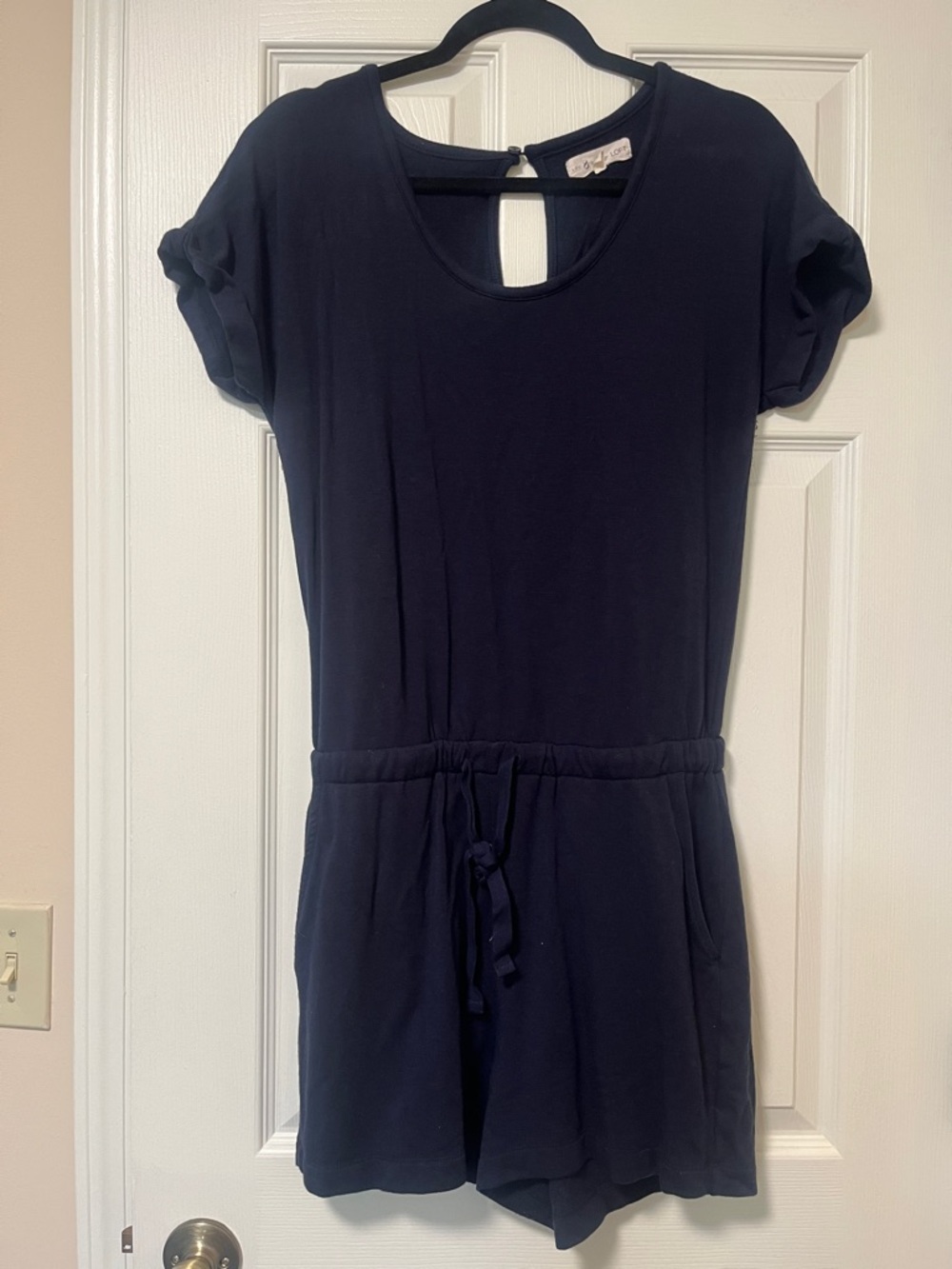 Lou & Grey Navy Short Sleeve Romper with Drawstring Waist